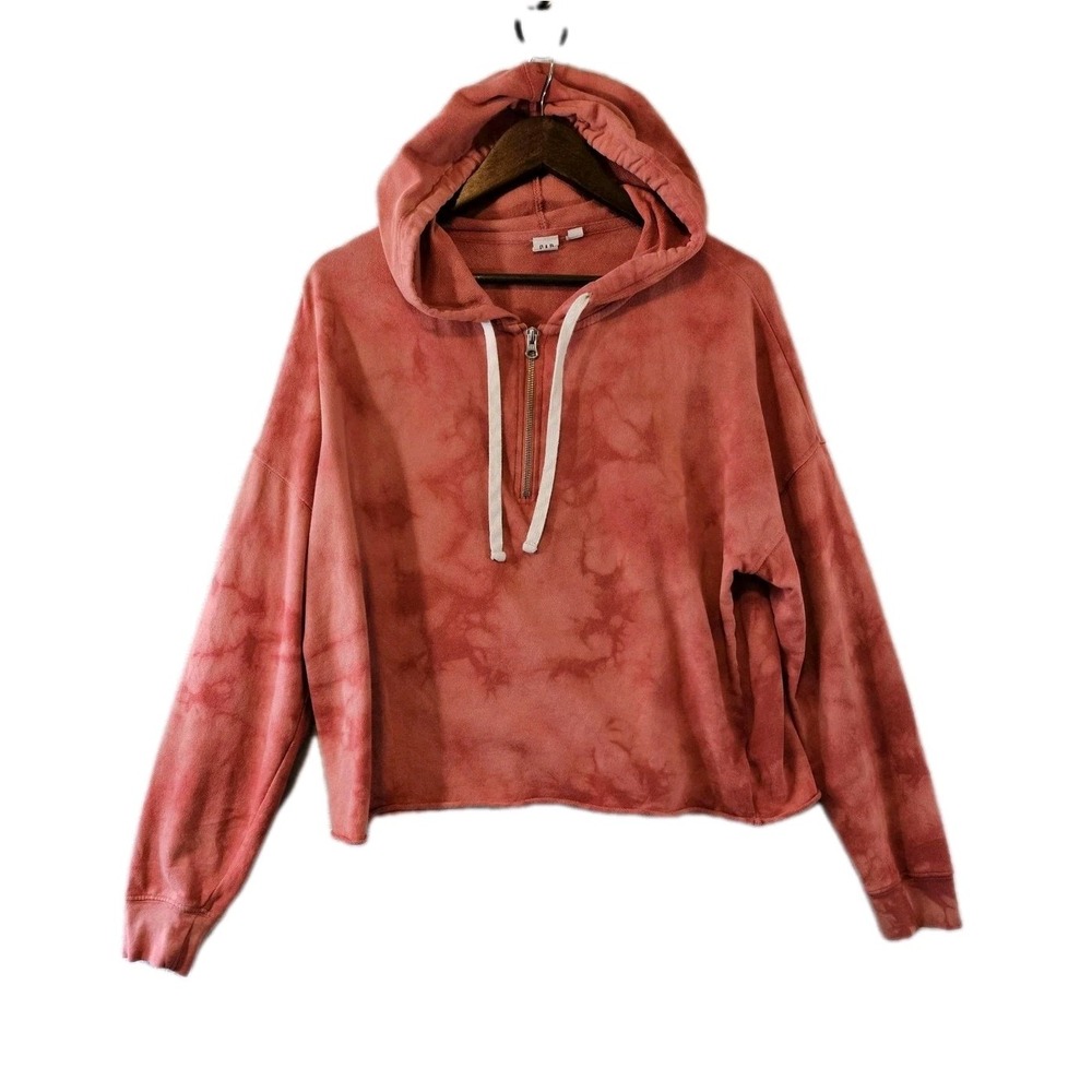 GAP Hoodie Womens Medium Pink Tie Dye Crop Pullover Quarter Zip Drawstring